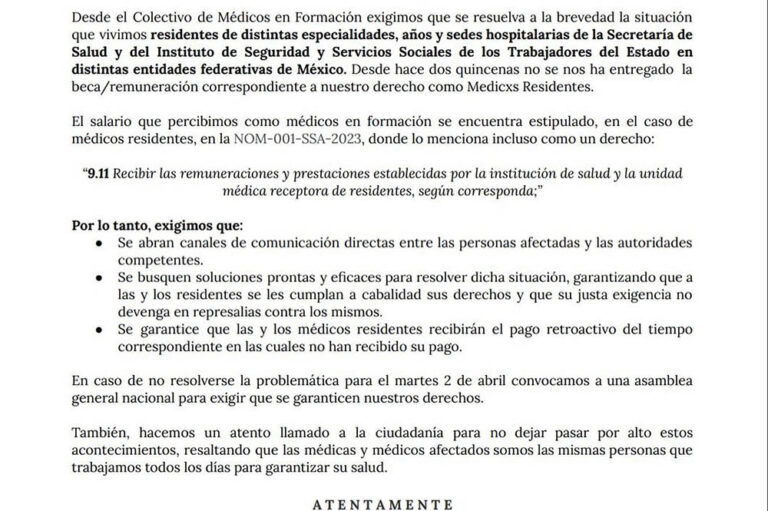 Reclaman residentes médicos: no les pagan hace más de un mes