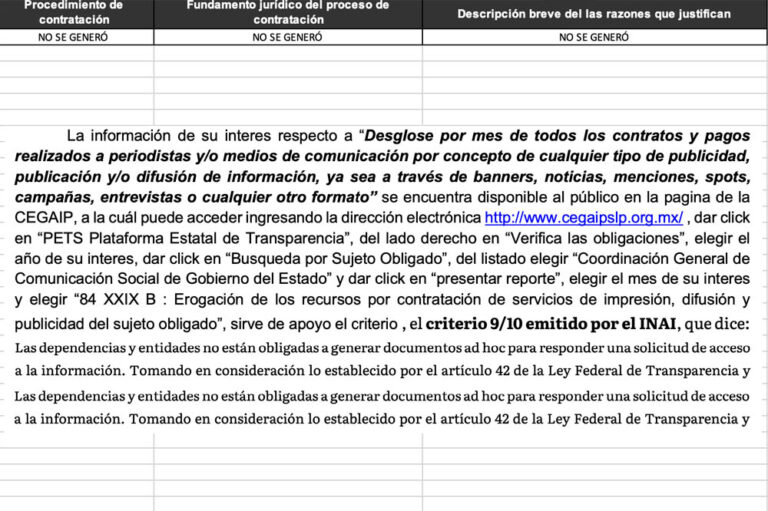 “Esconde” Gobierno de SLP gasto en medios de comunicación