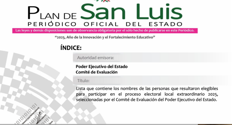 Divulgan nombres de aspirantes elegibles para el Poder Judicial en SLP
