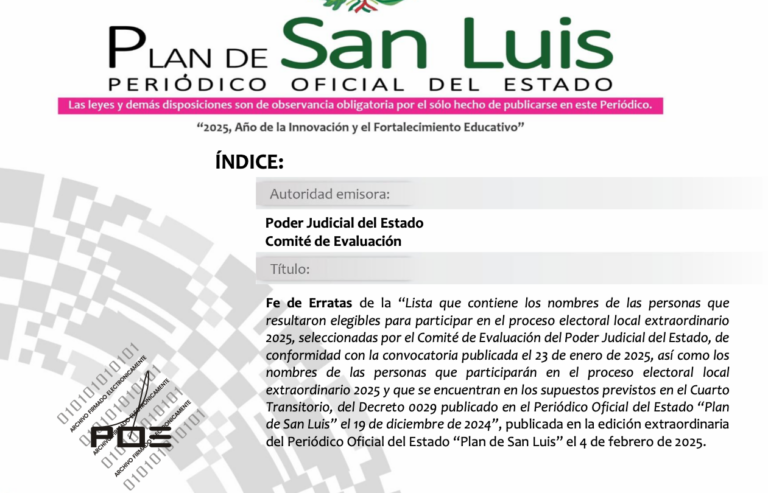 Publican fe de erratas de la lista de elegibles para el Poder Judicial