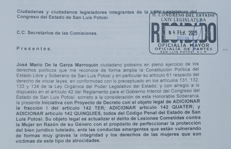 Presenta De la Garza iniciativa para endurecer las sanciones por ataques con ácido contra mujeres