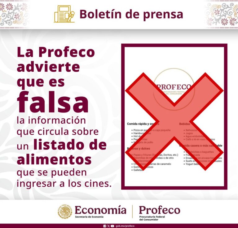 Profeco desmiente supuesta lista de alimentos que se pueden ingresar a los cines