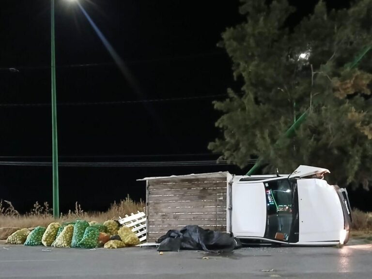 Naranjero choca contra poste y vuelca en la carretera a Rioverde