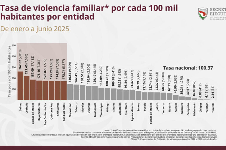 SLP, en el “top 10” de los estados con más violaciones, violencia familiar y lesiones dolosas contra mujeres