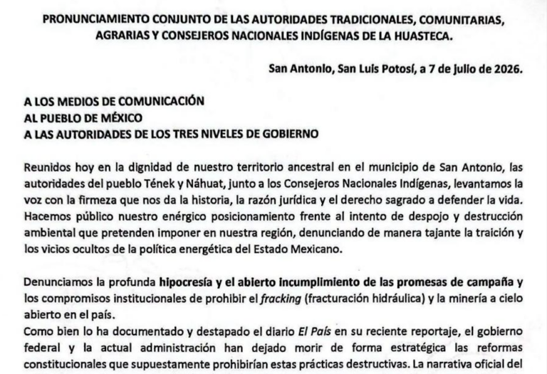 Autoridades indígenas, comunitarias y agrarias exigen a Gobierno y ayuntamientos negar permisos para “fracking” en la Huasteca