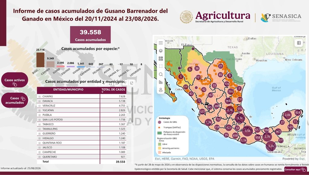 SLP, sexto lugar nacional con más casos de gusano barrenador